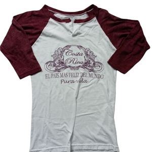 S Women's Costa Rica V-Slit Burgundy/White 3/4 Raglan